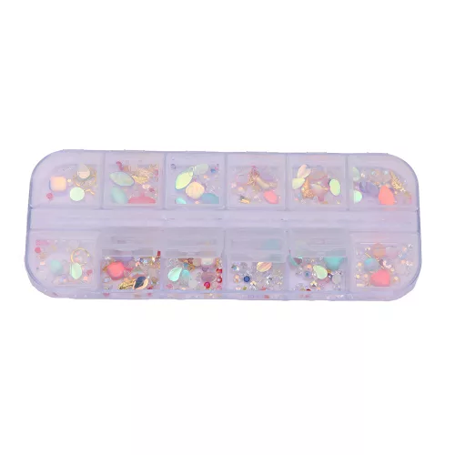 J & L glitter, díszítőkő, 12 rekeszes tartóban 2