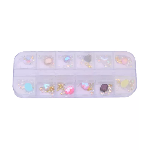 J & L glitter, díszítőkő, 12 rekeszes tartóban
