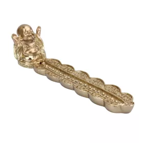   Arany nevető Buddha füstölőtartó – 21×6 cm keleties kerámia illatpálca tartó, szerencse és harmónia szimbóluma