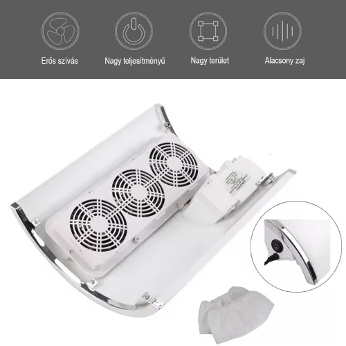 Műkörmös porelszívó kéztámasz, 3 ventilátor 40W, körömszalon eszközök - fehér