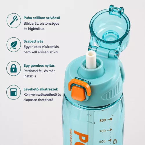 Fekete sport kulacs 1030 ml – szivárgásmentes BPA-mentes ivópalack biztonsági zárral