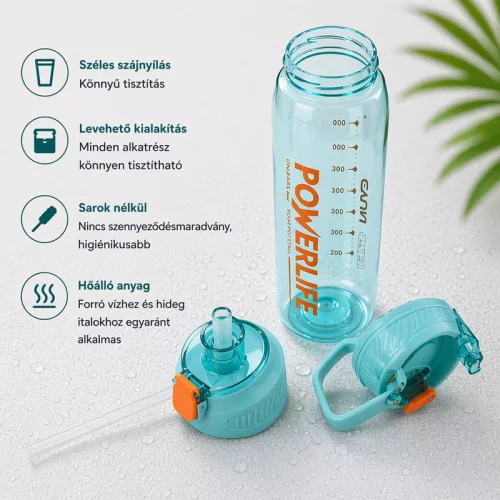 Fekete sport kulacs 1030 ml – szivárgásmentes BPA-mentes ivópalack biztonsági zárral