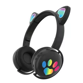   Macskafül, Színes ragyogás, Bluetooth fülhallgató mikrofonnal - Feket