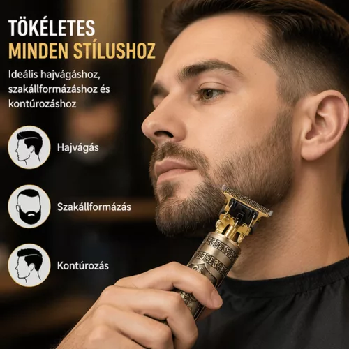 Kemei KM-T9-1 professzionális hajvágó és trimmer – vezeték nélküli T-penge, USB töltés, vintage arany dizájn