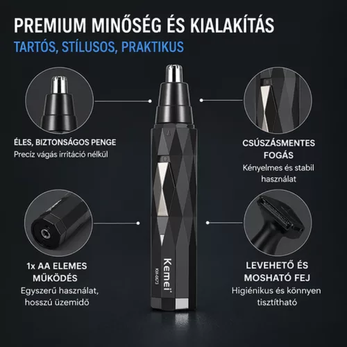 Kemei KM-6673 2 az 1-ben orr- és szakállnyíró – vezeték nélküli trimmer cserélhető fejjel