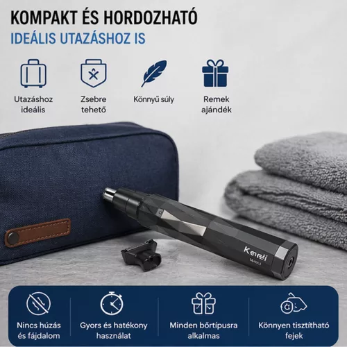 Kemei KM-6673 2 az 1-ben orr- és szakállnyíró – vezeték nélküli trimmer cserélhető fejjel
