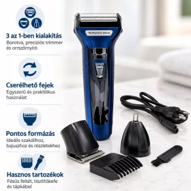   Kemei KM-6333 3 az 1-ben elektromos borotva és trimmer – cserélhető fejekkel