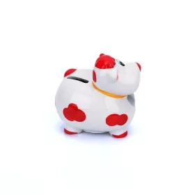   Foltos boci - porcelán pénzérme gyűjtő persely - 12 x 11x 8 cm - piros foltos