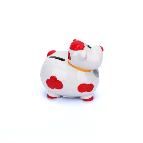 Foltos boci - porcelán pénzérme gyűjtő persely - 12 x 11x 8 cm - piros foltos