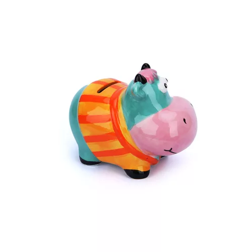 Színes boci - 14 x 10 x 8 cm porcelán pénzérme gyűjtő persely narancssárga pulcsis