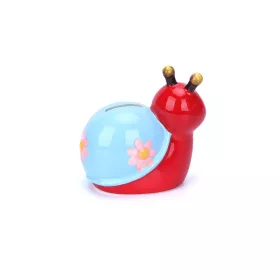   Porcelán pénzérme gyűjtő persely - 11 x 11 x 7 cm - csiga forma - kék és piros