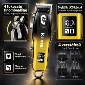   Kemei KM-709A vezeték nélküli hajvágó gép – sárga, LCD kijelzővel