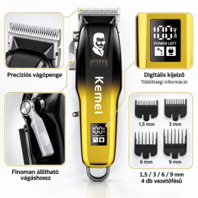   Kemei KM-709A vezeték nélküli hajvágó gép – sárga, LCD kijelzővel