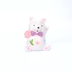   Macika rózsaszín füles, rózsaszín virágos 10 x 13 x 8 cm - porcelán pénzérme gyűjtő persely
