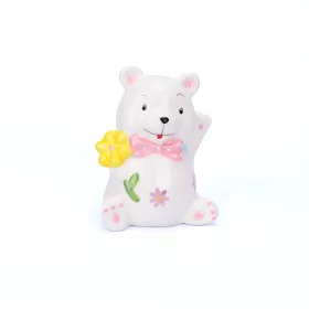   Macika rózsaszín füles, sárga virágos 10 x 13 x 8 cm - porcelán pénzérme gyűjtő persely