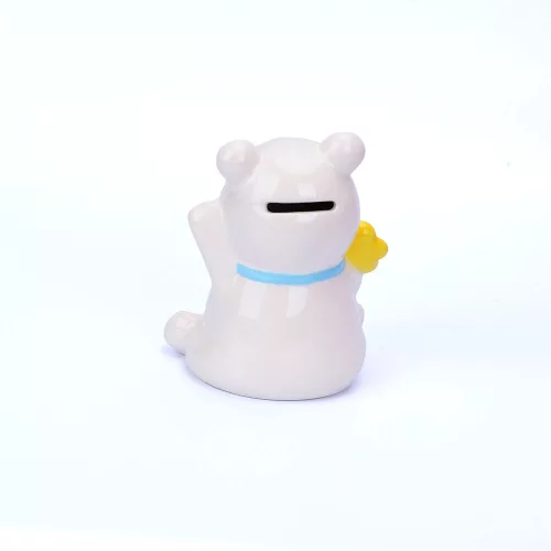Macika rózsaszín füles, sárga virágos 10 x 13 x 8 cm - porcelán pénzérme gyűjtő persely