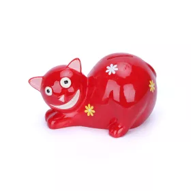   Porcelán cica - pénzérme gyűjtő persely - 17 x 10 cm - piros