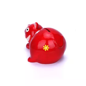   Porcelán cica - pénzérme gyűjtő persely - 17 x 10 cm - piros