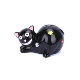   Porcelán cica - pénzérme gyűjtő persely - 17 x 10 cm - fekete