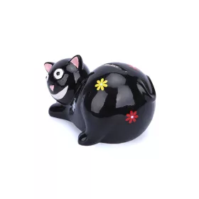  Porcelán cica - pénzérme gyűjtő persely - 17 x 10 cm - fekete