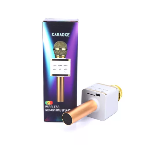 Bluetooth Karaoke Mikrofon, Beépített Hangszóróval V7 - Arany sárga